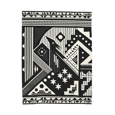 Velveteen Plush Blanket Retro Decor Black White Art Deco Southwest Navajo Aztec