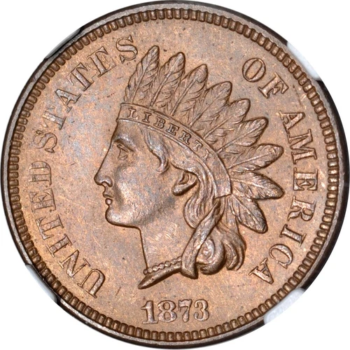 1873 1C Open 3 Indian Cent NGC MS65BN (PHOTO SEAL)