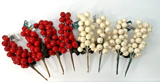 Holiday White And Red Cluster Berry Floral Picks Christmas Craft 7"