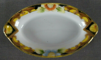 Set of 6 Nippon Morimura Hand Painted Blue Floral Yellow Black & Brown Salts
