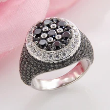 Real 10K White Gold 3.0 CT Black Simulated Diamond Cluster Pinky Men's Ring SZ 9