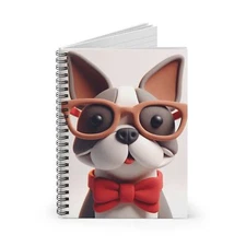 Spiral Notebook Ruled Line Claymation 3D Boston Terrier with Red Bowtie Design 2