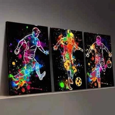 3pcs  Modern Style Fashion Football Sports Figure Wall Art Canvas Framed 50x70cm