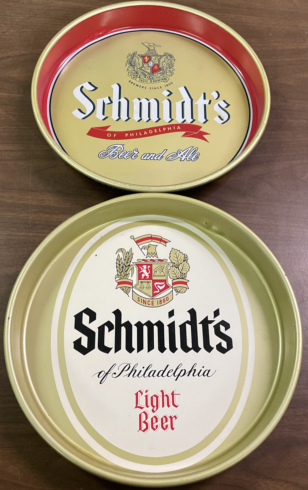 2 Vintage Schmidt’s 13” Metal Bar Trays Beer Brewery Brewing