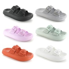 Ella Womens Ladies Air Buckle Cushioned Lightweight Slip On Sandals Sliders