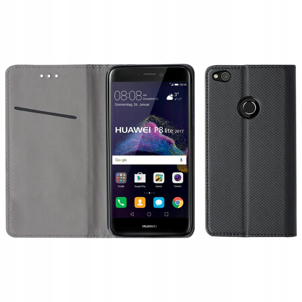 CUSTODIA LIBRO PER HUAWEI P8 LITE 2017 - COVER SMART MAGNET CASE NERO - Immagine 2 di 2