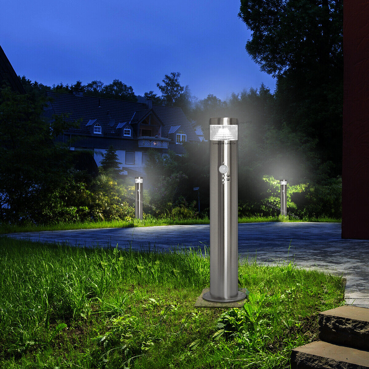 PIR LED Bollard Garden Lamp Post Stainless Steel Outdoor Motion Sensor