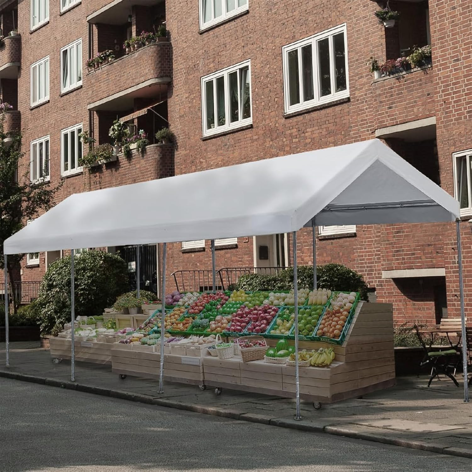 Upgraded 10' x 20' Carport Canopy Cover - White Tarp with Bungees