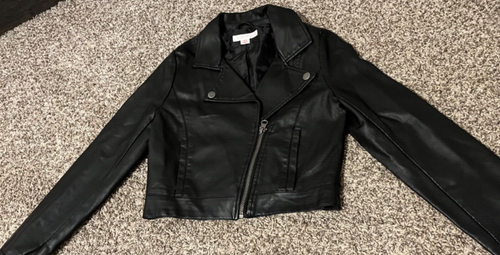 Girls Size Medium Cropped Faux Leather Jacket - Picture 3 of 9