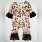 Nwt Clover Cottage Apparel Baby Velvet Ruffle Watercolor Floral Jumpsuit 12-24M