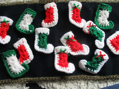 VTG Lot 13 Handmade Crochet 3'' Mini Miniature Christmas Stocking Ornaments