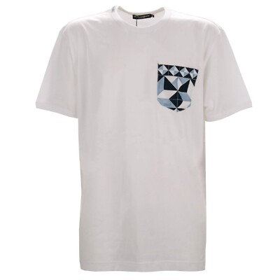 DOLCE & GABBANA Gio Ponti Design Tasche Baumwolle T-Shirt Blau Weiß 