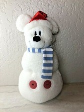 Mickey Mouse Snowman with Santa Hat and Scarf dated 2001 Plush 12", Disney Store