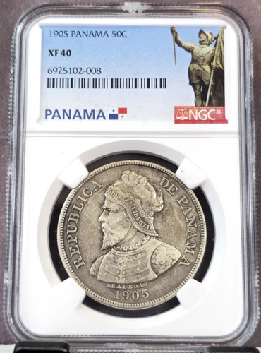 1905 PANAMA SILVER 50 CENTESIMOS 50C NGC XF 40 EARLY DATE SCARCE HIGH GRADE