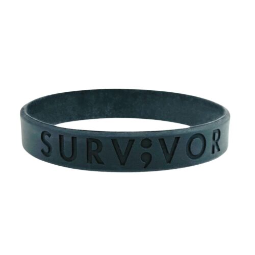 Semicolon Survivor Wristband Mental Health Awareness Support Silicone Bands UK - Afbeelding 1 van 14