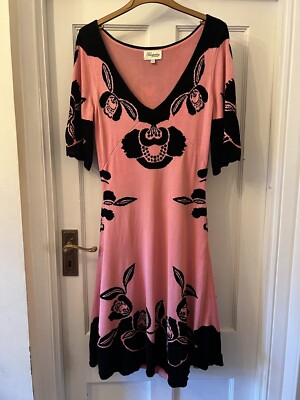 Temperley London Pink & Black Knit Silk Mix Fit & Flare Jumper Dress,UK 12  | eBay