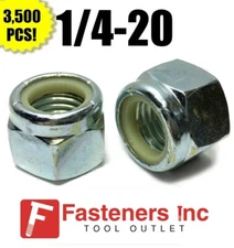 (Qty 3500) 1/4-20 Nylon Insert Lock Nuts Nylock Zinc Plated Bulk Box