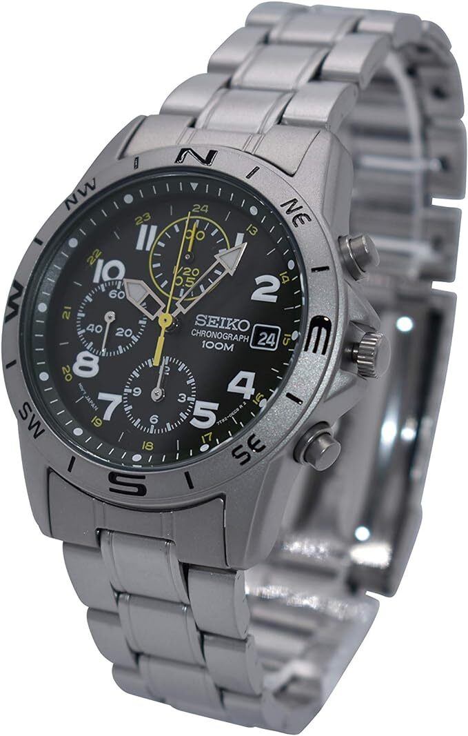 SEIKO Men's Watch SND377P1 Chronograph Green Dial Stailess Steel