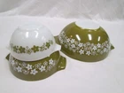 Pyrex Spring Blossom Green Cinderella Nesting Bowls" Crazy Daisy" Set of 3 444