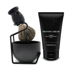 Shaving Brush  Bowl Kit for Men 3 in 1 Wet Shaving Set barber Razor Stand Steel