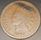 1869 Indian Head Cent BRONZE stained Very Good 1C penny IHC  ⭐⭐ KEY DATE ⭐⭐  VG — photo 1