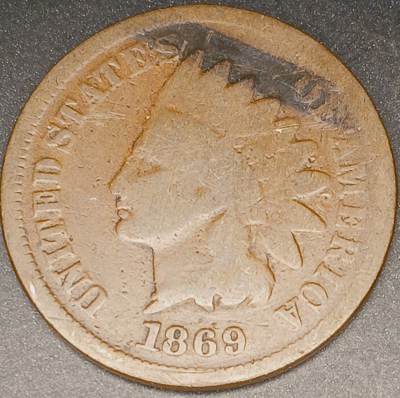 1869 Indian Head Cent BRONZE stained Very Good 1C penny IHC  ⭐⭐ KEY DATE ⭐⭐  VG
