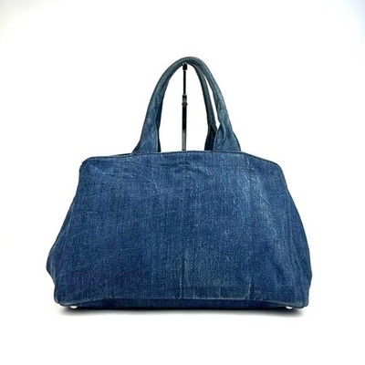 PRADA Canapa Denim Tote Bag Blue Authentic Vintage Large Capacity