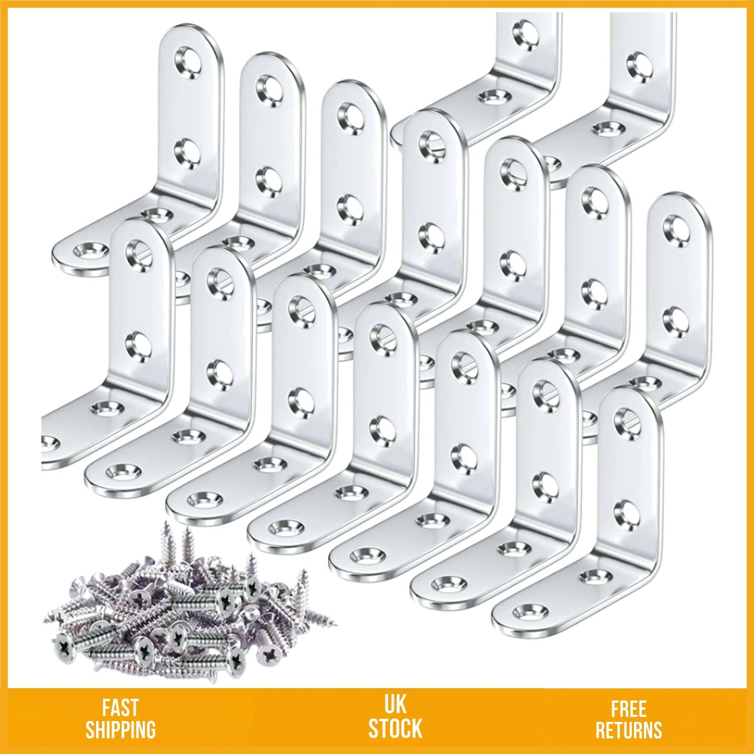 Sturdy Stainless Steel L Shaped Corner Brace 90 Degree Angle Bracket 16 Pcs