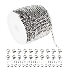 32.8 Feet/Roll Silver Stainless Steel Rolo Box Chain, 2.5mm Square Ball Link ...