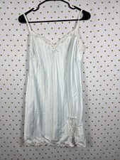 Victorias Secret SatIn Blue White STRIPED Slip Dress Nightie Lingerie Lace Large