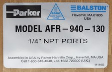 SEALED PARKER BALSTON MODEL AFR 940 130 Pneumatic Compressed Air Filter Regulato