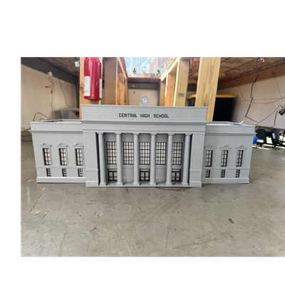Model Railroad School Building - Gray Plastic - Freestanding - For Dioramas