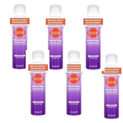 Lot of 6 Lume Whole Body Deodorant Invisible Spray Lavender Sage 3.6 oz each
