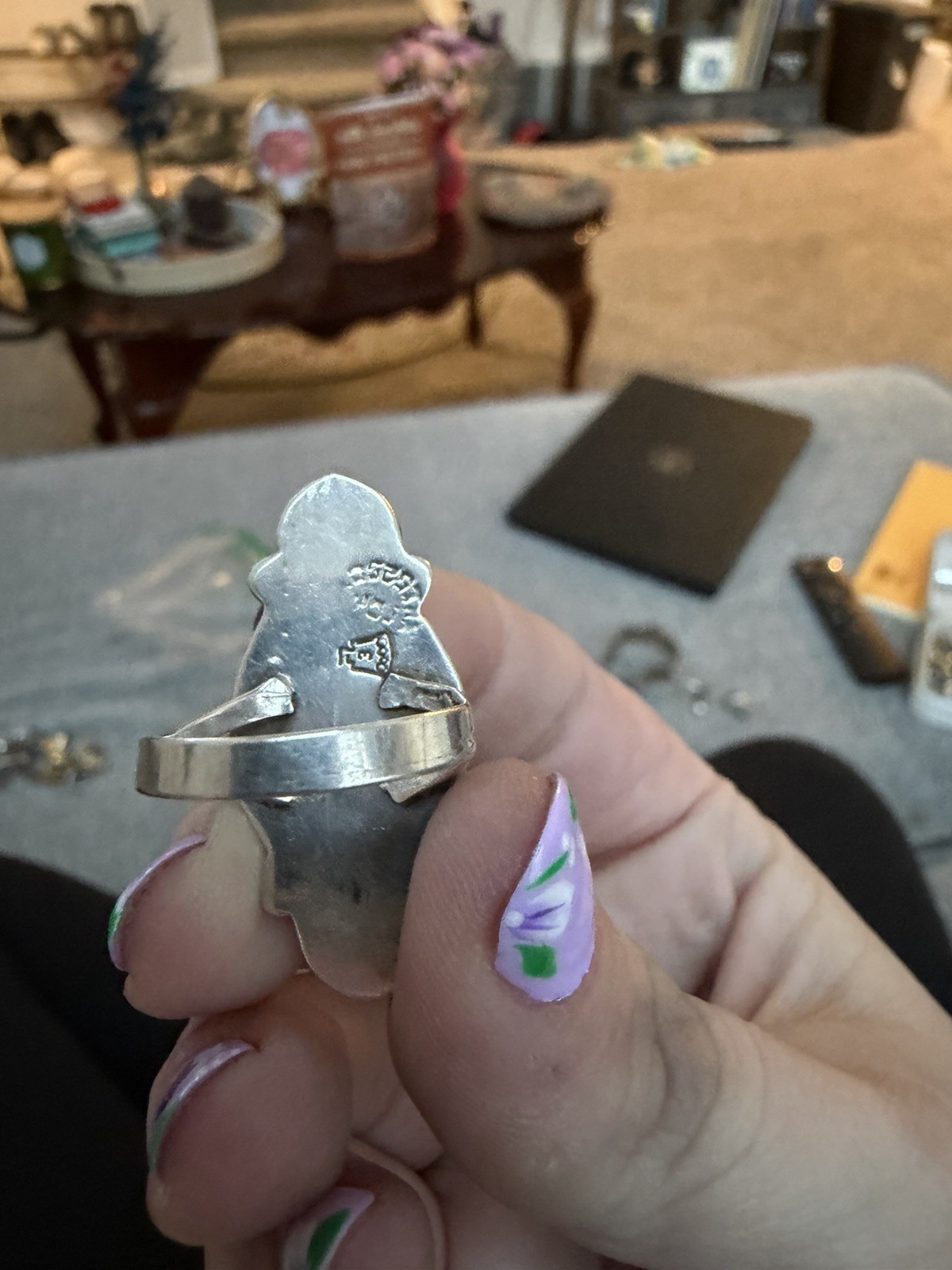 Sterling Silver Abalone Oval Statement Ring Size … - image 2