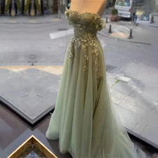 Flowers Prom Off Shoulder Evening Dress Lace Applique Dress Princess Gowns Tulle