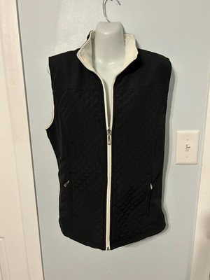 NWT Karen Scott Sport Black/Eggshell Reversible Zipper Front Vest     Size Small
