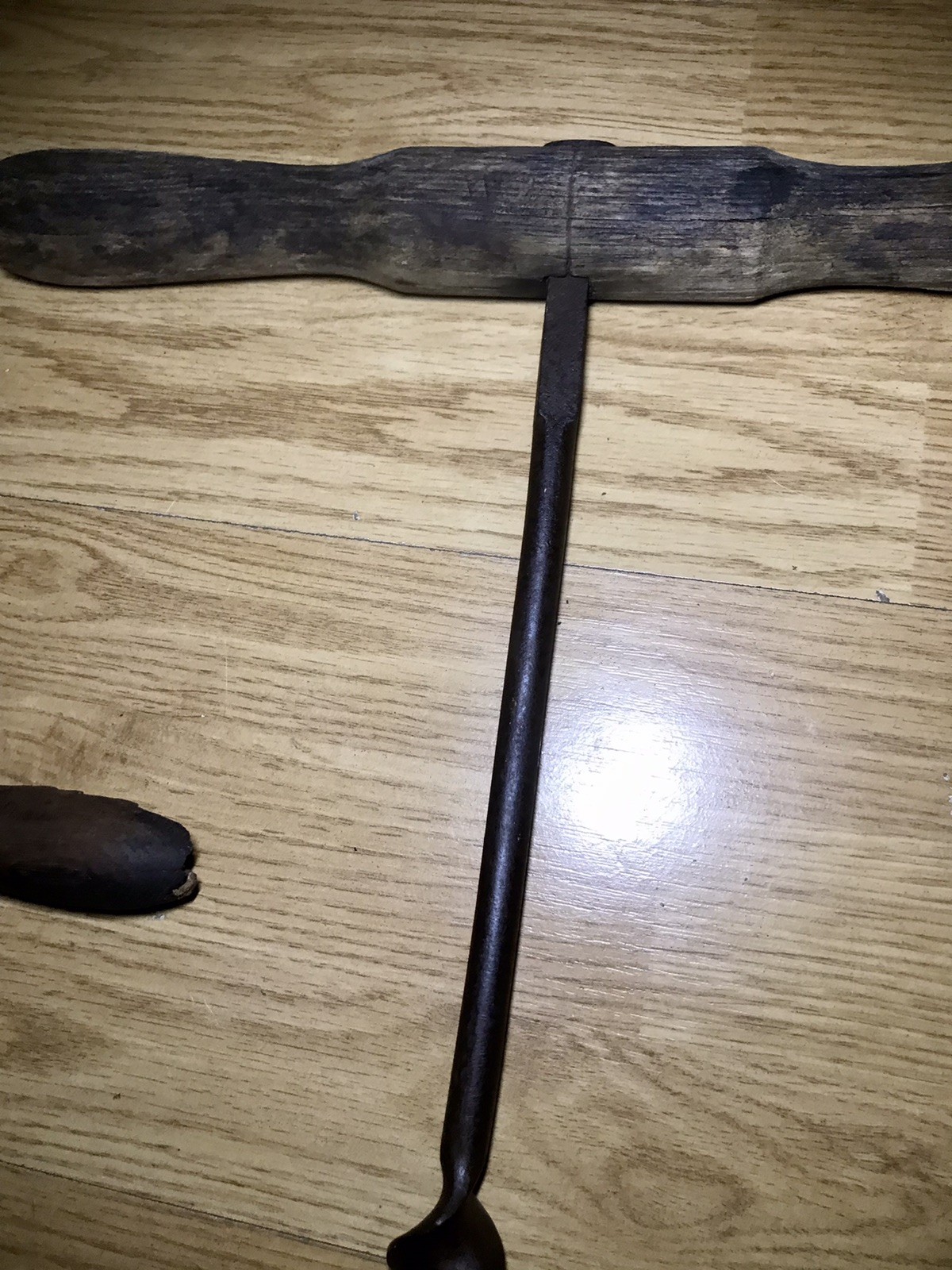 2 Antique Wood T Handle Auger Drill Vintage Farmhouse Barn Tool Cabin Decor Art