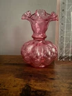 FENTON ART GLASS DIAMOND CRANBERRY OPALESCENT GLASS VASE 7.75"H 1942-1948
