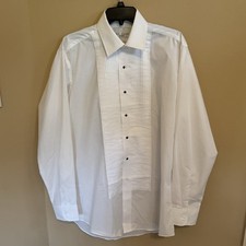 Neil Allyn Tuxedo White Shirt Laydown Collar Pleats Studs Buttons Size M 34/35