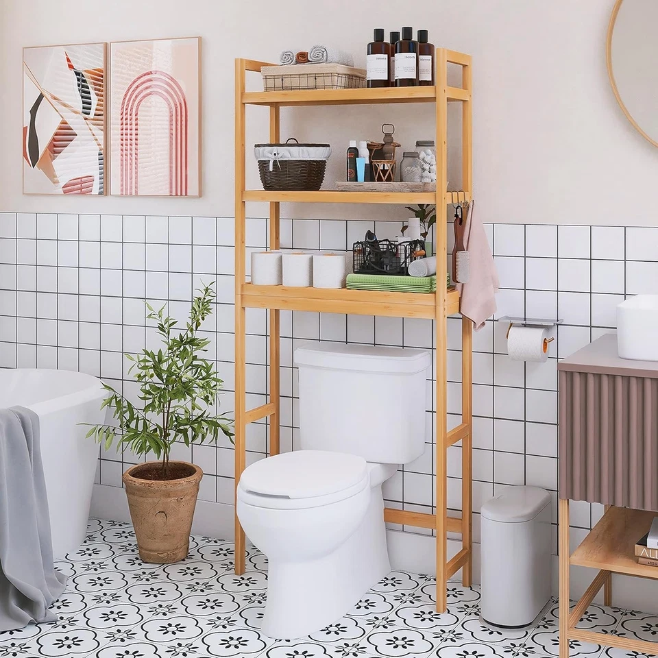 Estante de almacenamiento independiente de bambú con 3 estantes ajustables - Baño esencial Foto 4 de 4