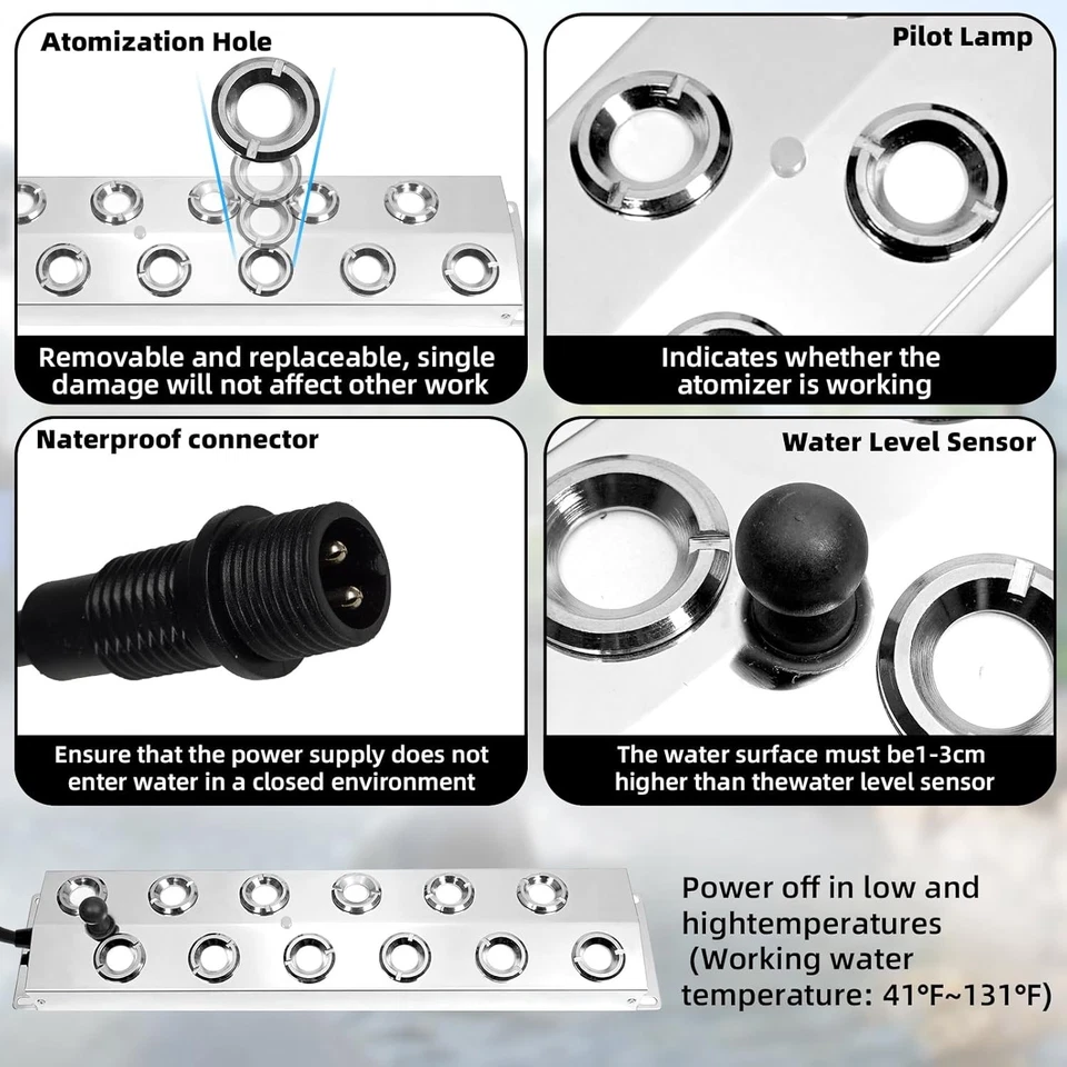 12 Head Ultrasonic Mist Maker Industry Fogger Humidifier +Power Supply 9000ml/H - Image 2 of 4