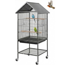 50" h Bird Cage, Outdoor Metal Large Parakeet Cage with Roof, Storage Shelf