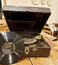 Antique Portable Victrola "Talking Machine" Record Player 4 "A" w/Crank  More