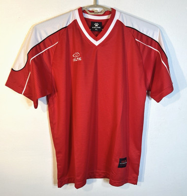 KELME Size XL Red & White Short Sleeve V Neck Performance Soccer Jersey