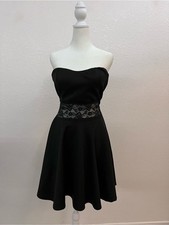 Wild Daisy Black Strapless Lace Waist Skater Dress Size Small Mini Party