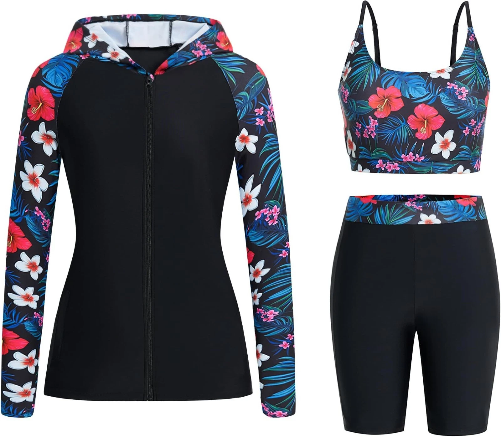Womens 3-Piece Rash Guard Hooded Swimsuit Shirt Long Sleeve
Opens in a new window or tab