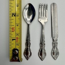 Dollhouse Silver Silverware Toy Miniature 2.5  Fork Spoon Knife Set Lot Taiwan