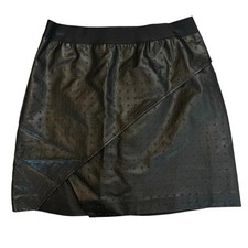 Bebe Textured Faux Leather Mini Skirt Asymmetrical Wrap Black Medium