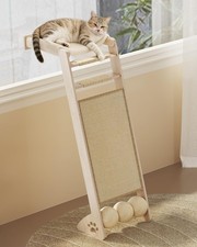 51'' Cat Window Perch with Sisal Pad, Extra-Wide Cat Scratcher with Suction C...