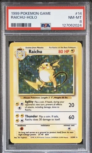 PSA 8 Raichu 14/102 Base Set Holo Unlimited Pokemon
